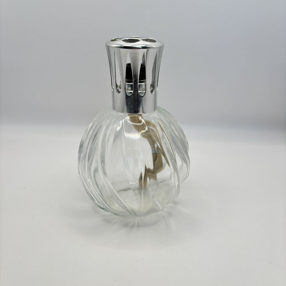 LAMPE BERGER 6"Swirl Ribbed Clear Glass Oil Burner Lamp w/Crown